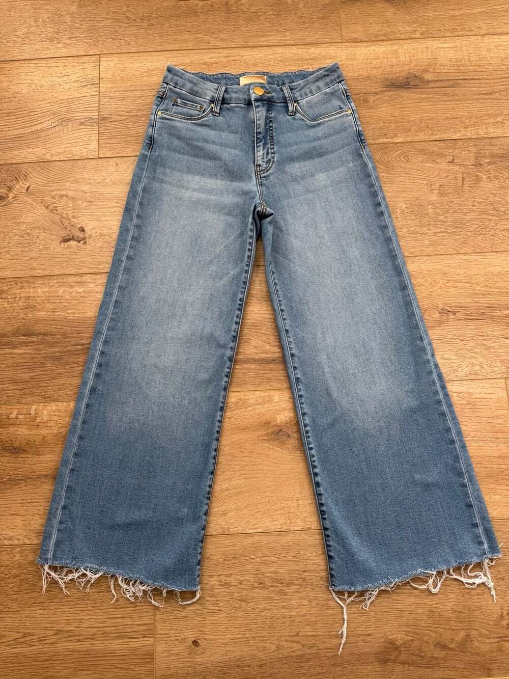KUT from the Kloth Meg Fab Ab High Rise Wide Leg Raw Hem Jeans Size 0 Blue - Picture 2 of 15